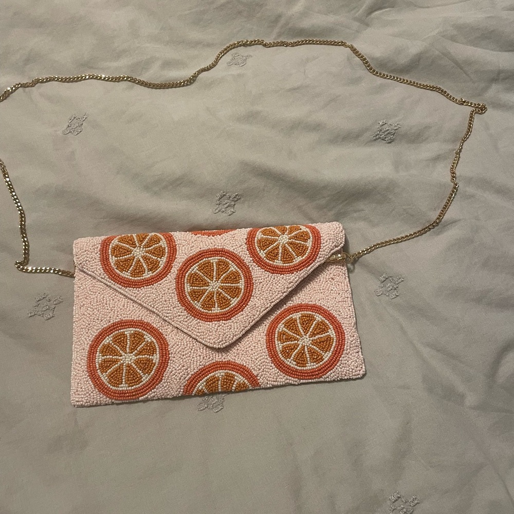 Pink Beaded Citrus Clutch